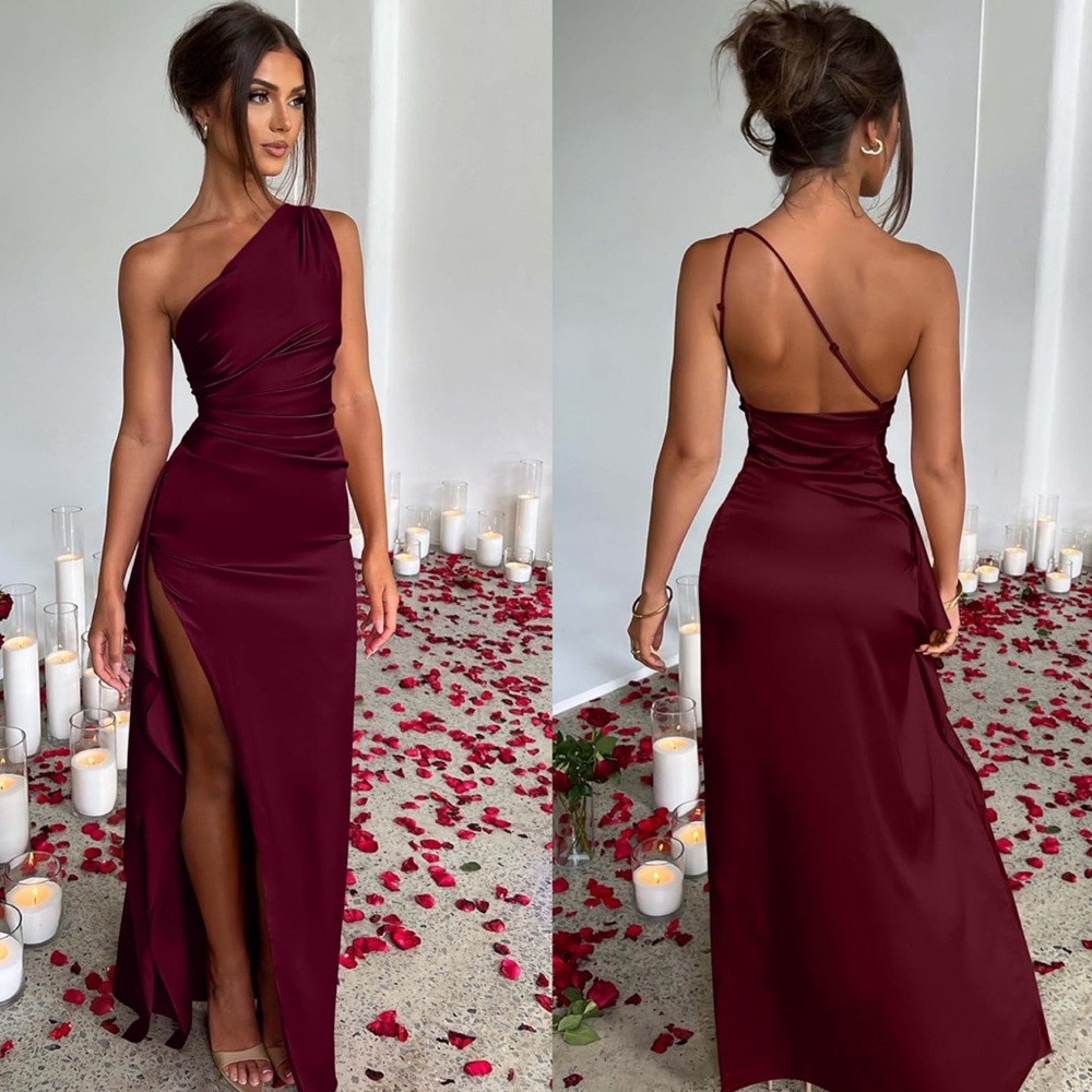 Elegant & Sophisticated DEEP DARK RED One-Shoulder Dress NEW ♥️